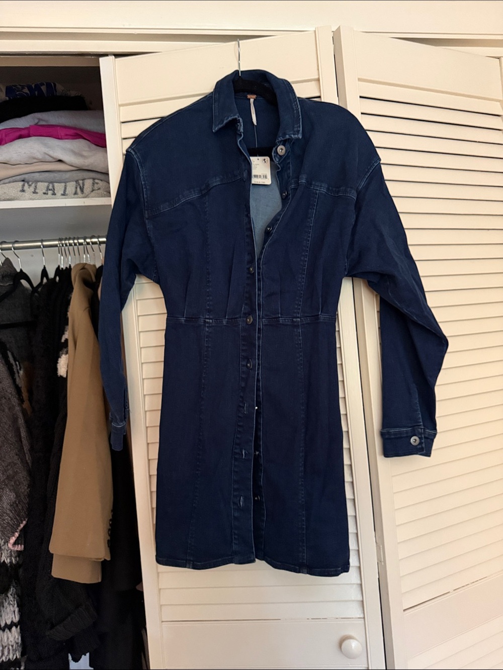Free People Deep Indigo Denim Shirt Jacket Dress